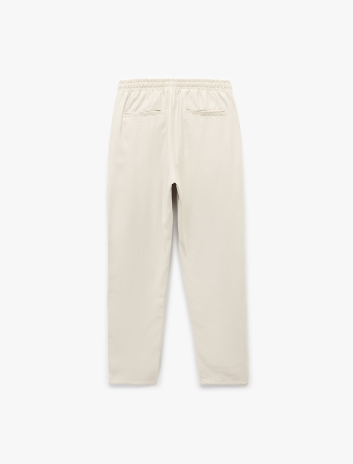  Cep Detaylı Viskon Beli Bağcıklı Pantolon