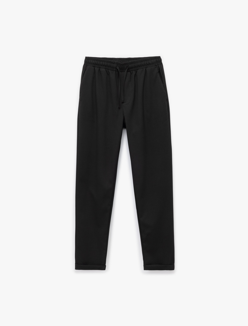   Beli Bağcıklı Katlamalı Paça Cep Detaylı Slim Fit Pantolon