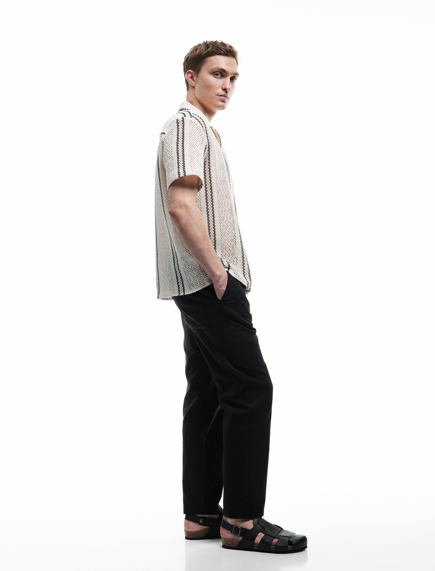   Keten Pamuk Karışımlı Straight Fit Beli Bağcıklı Yazlık Pantolon