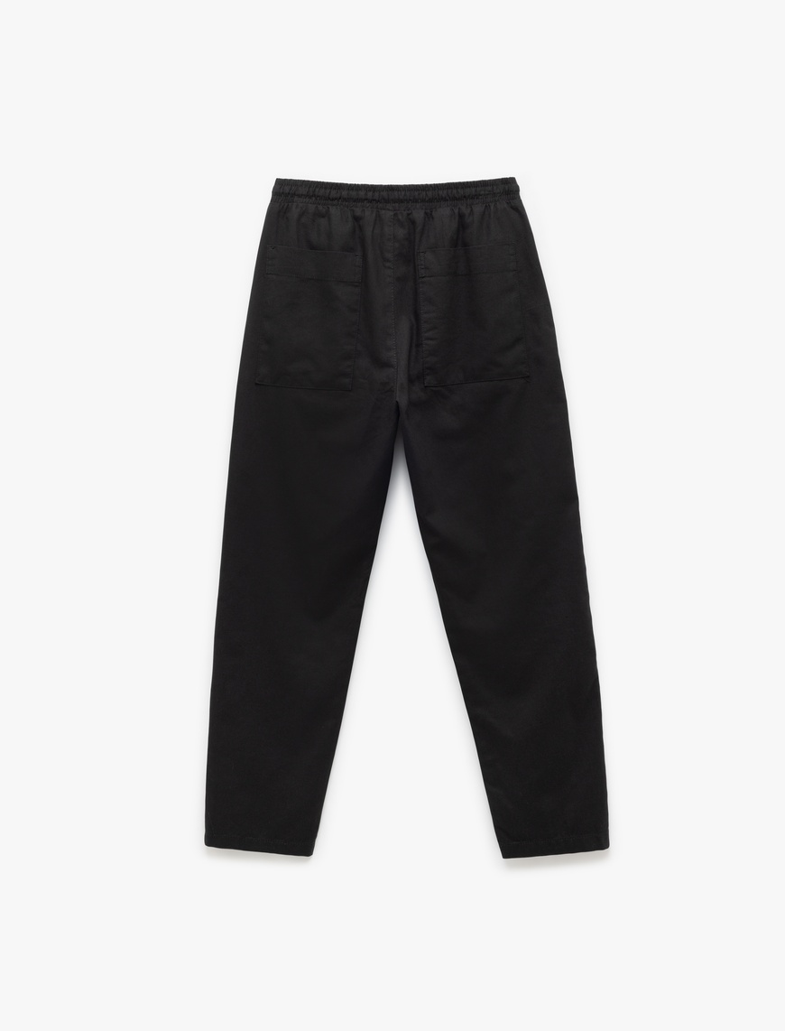   Keten Pamuk Karışımlı Straight Fit Beli Bağcıklı Yazlık Pantolon