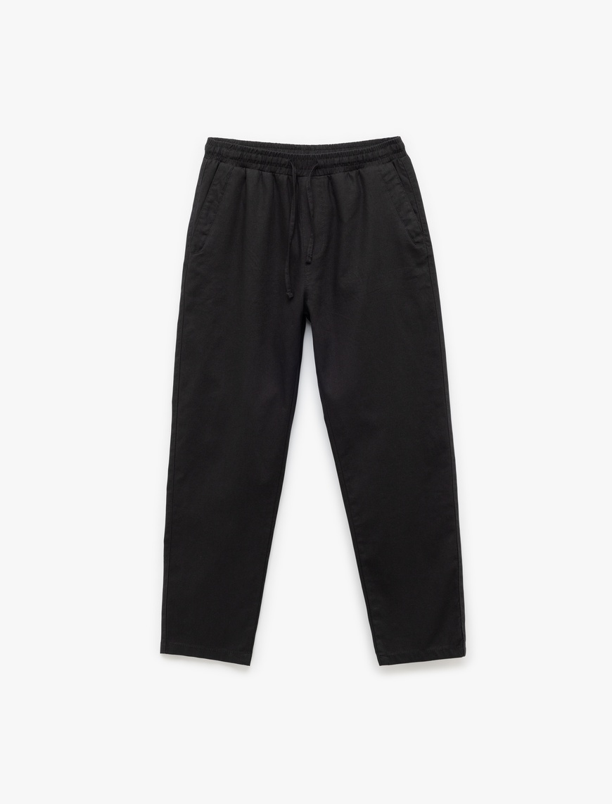   Keten Pamuk Karışımlı Straight Fit Beli Bağcıklı Yazlık Pantolon