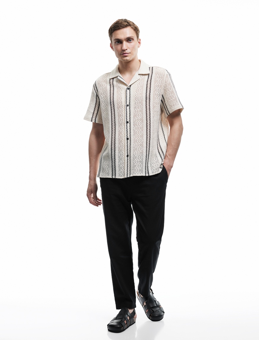   Keten Pamuk Karışımlı Straight Fit Beli Bağcıklı Yazlık Pantolon