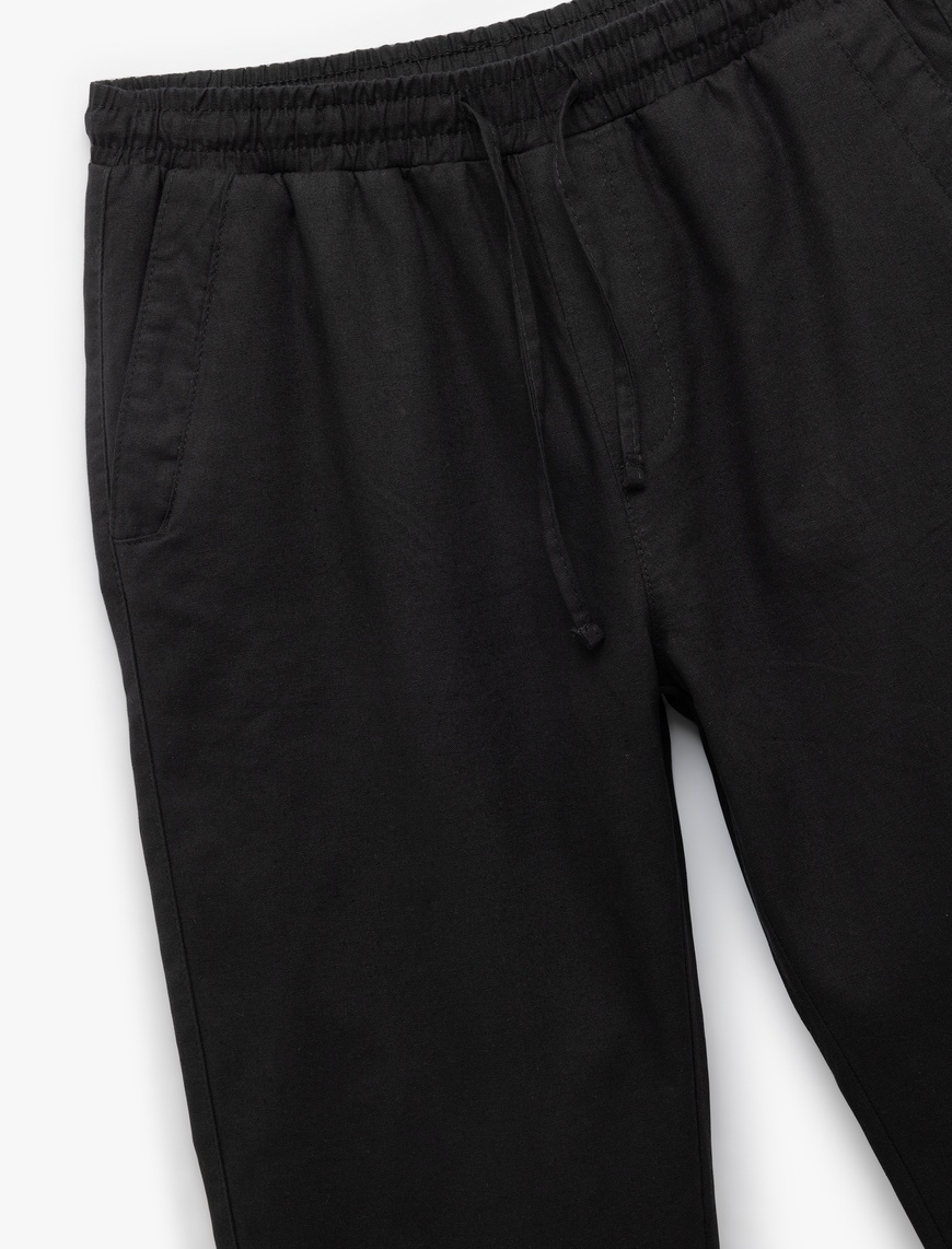   Keten Pamuk Karışımlı Straight Fit Beli Bağcıklı Yazlık Pantolon