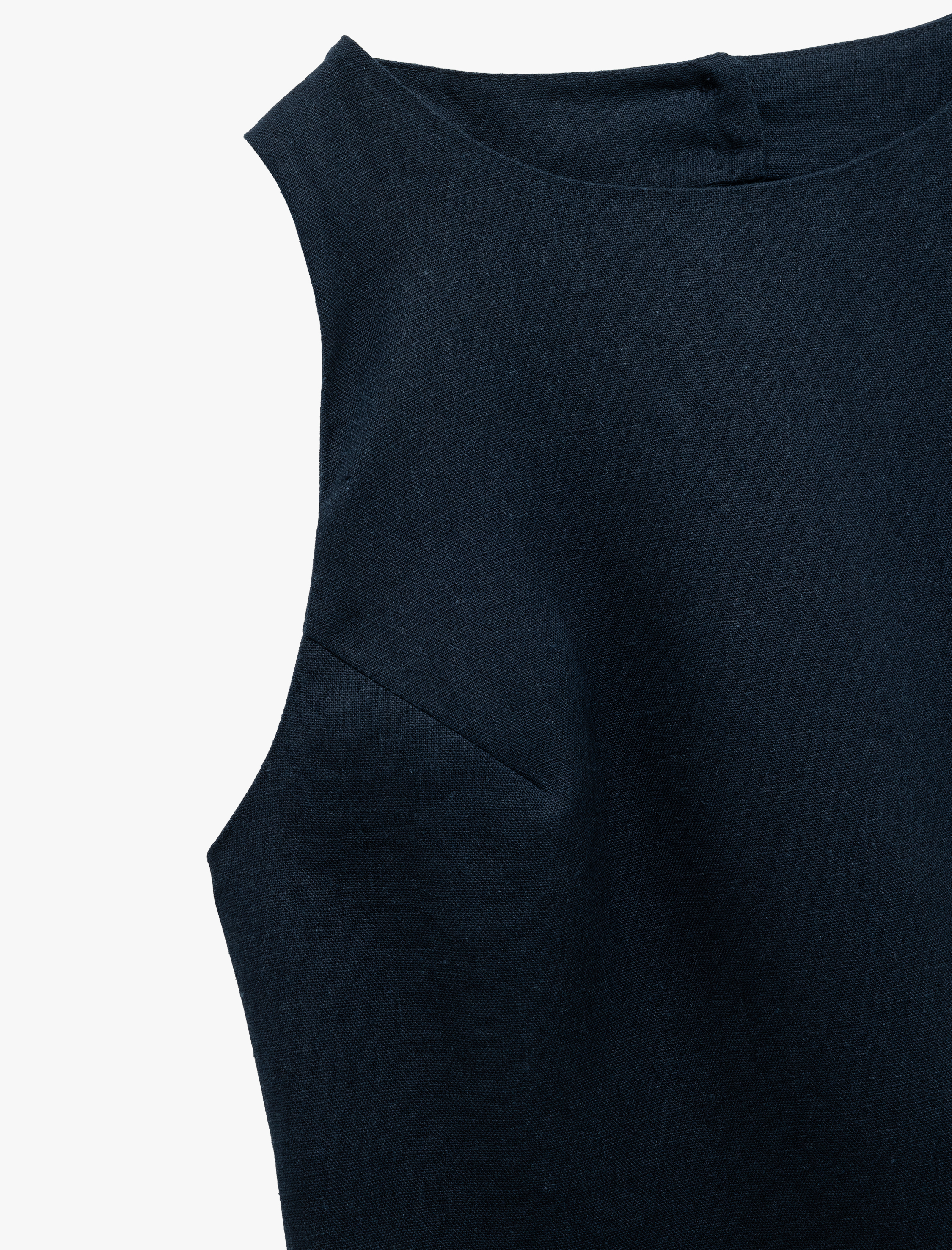   Bisiklet Yaka Arkası Pencere Detaylı A Kesim Kolsuz Mini Keten Elbise