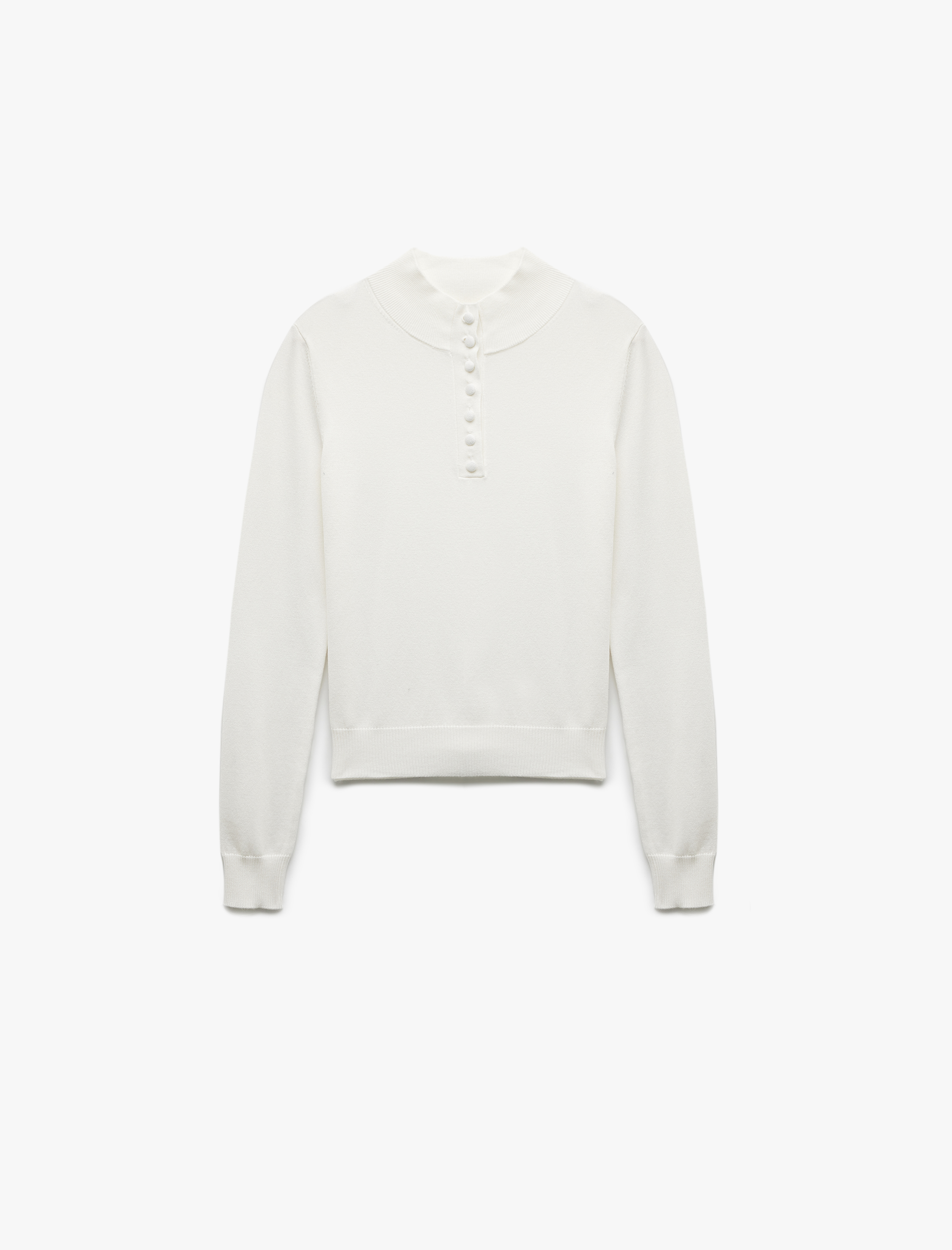   Hafif Dik Yaka Yarım Düğme Detaylı Uzun Kollu Triko Basic Kazak