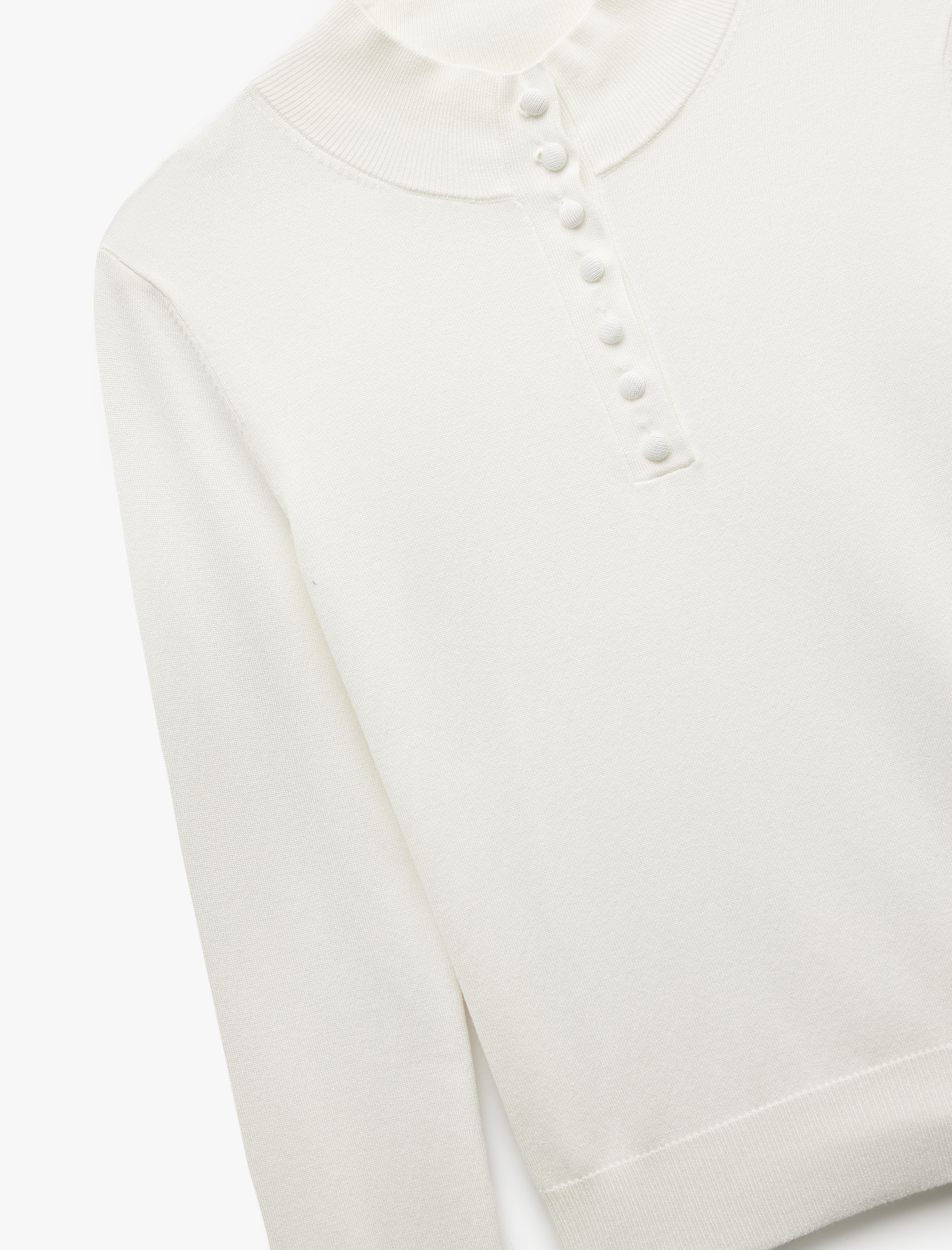   Hafif Dik Yaka Yarım Düğme Detaylı Uzun Kollu Triko Basic Kazak