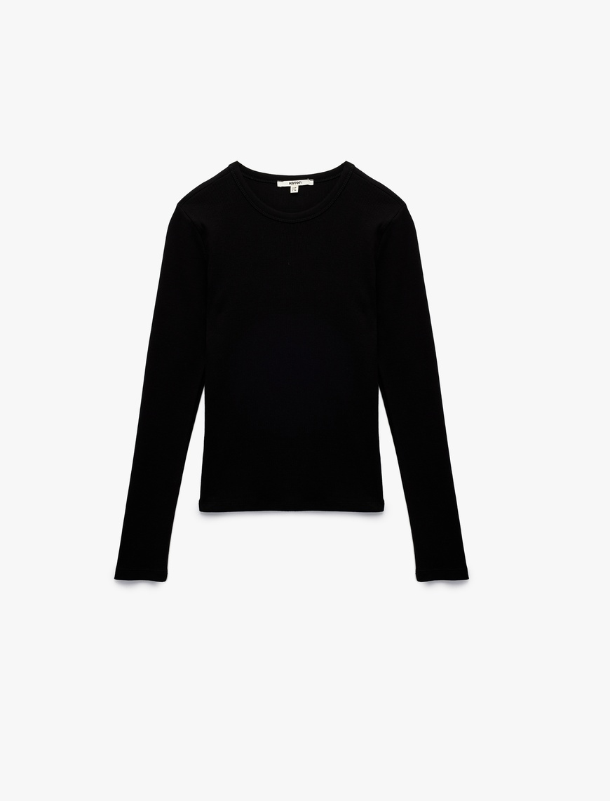   Pamuklu Slim Fit Kaşkorse Uzun Kollu Bisiklet Yaka Tişört