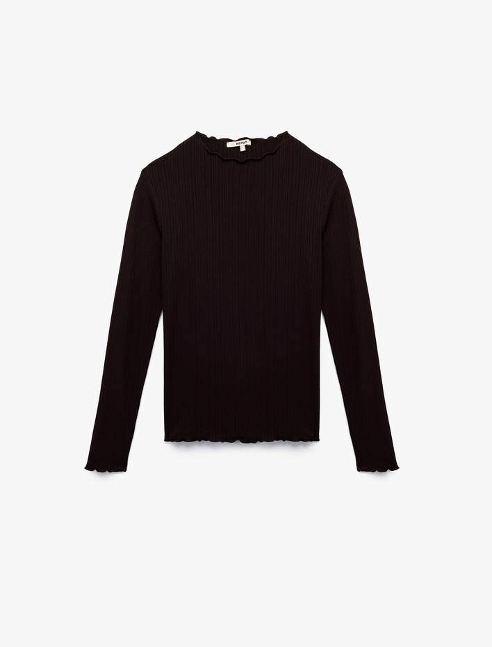  Kaşkorse Viskon Slim Fit Uzun Kollu Hafif Dik Yaka Tişört