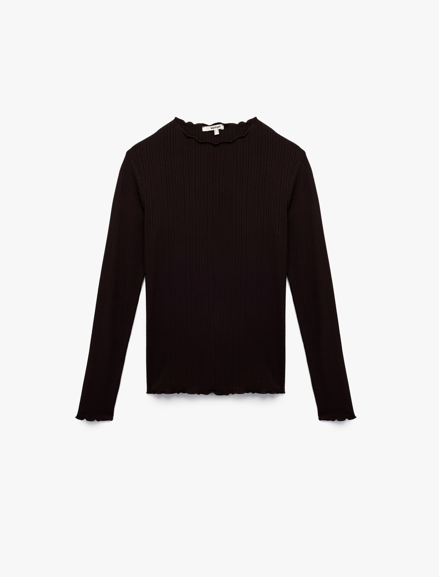   Kaşkorse Viskon Slim Fit Uzun Kollu Hafif Dik Yaka Tişört