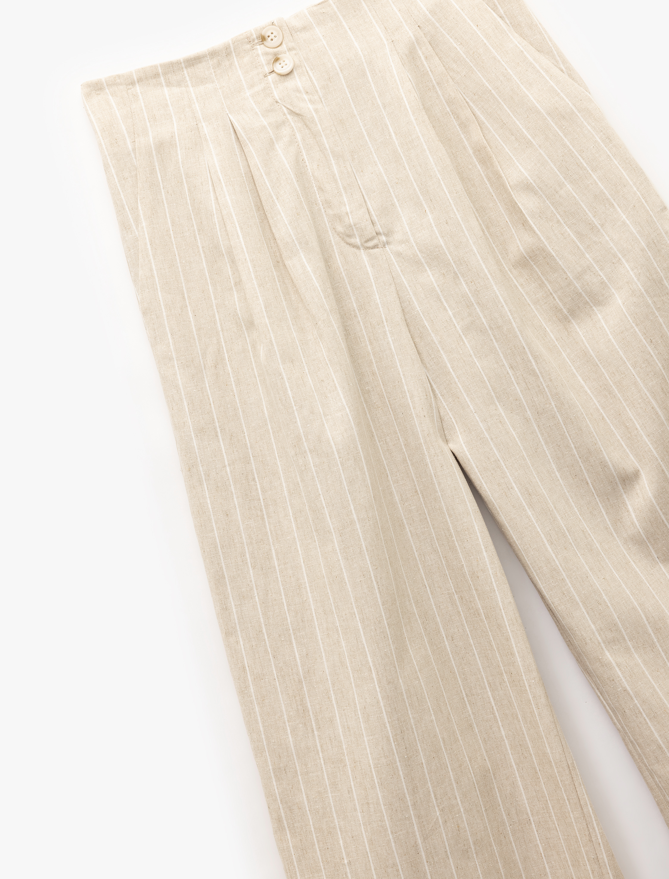   Cepli Pileli Düz Bol Paça Keten Pantolon