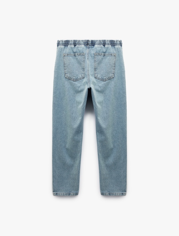 Pamuklu Cep Detaylı Beli Bağcıklı Jean Pantolon_1