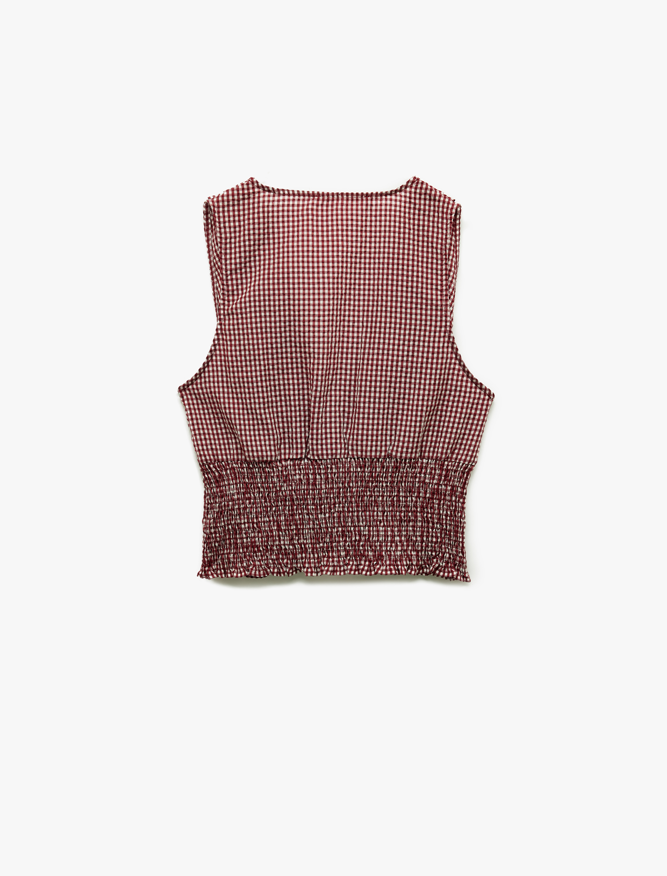   Koton X Melis Ağazat - Kolsuz V Yaka Fiyonklu Gipeli Pötikareli Kısa Bluz