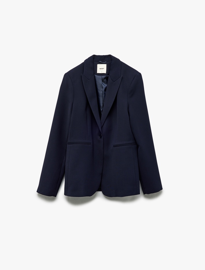  Krep Kumaş Astarlı Düğmeli Uzun Kollu Kruvaze Blazer Ceket