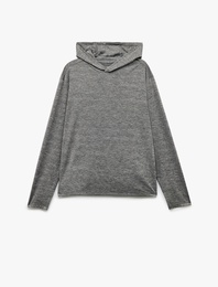 Slim Fit Uzun Kollu Kapüşonlu Spor Sweatshirt