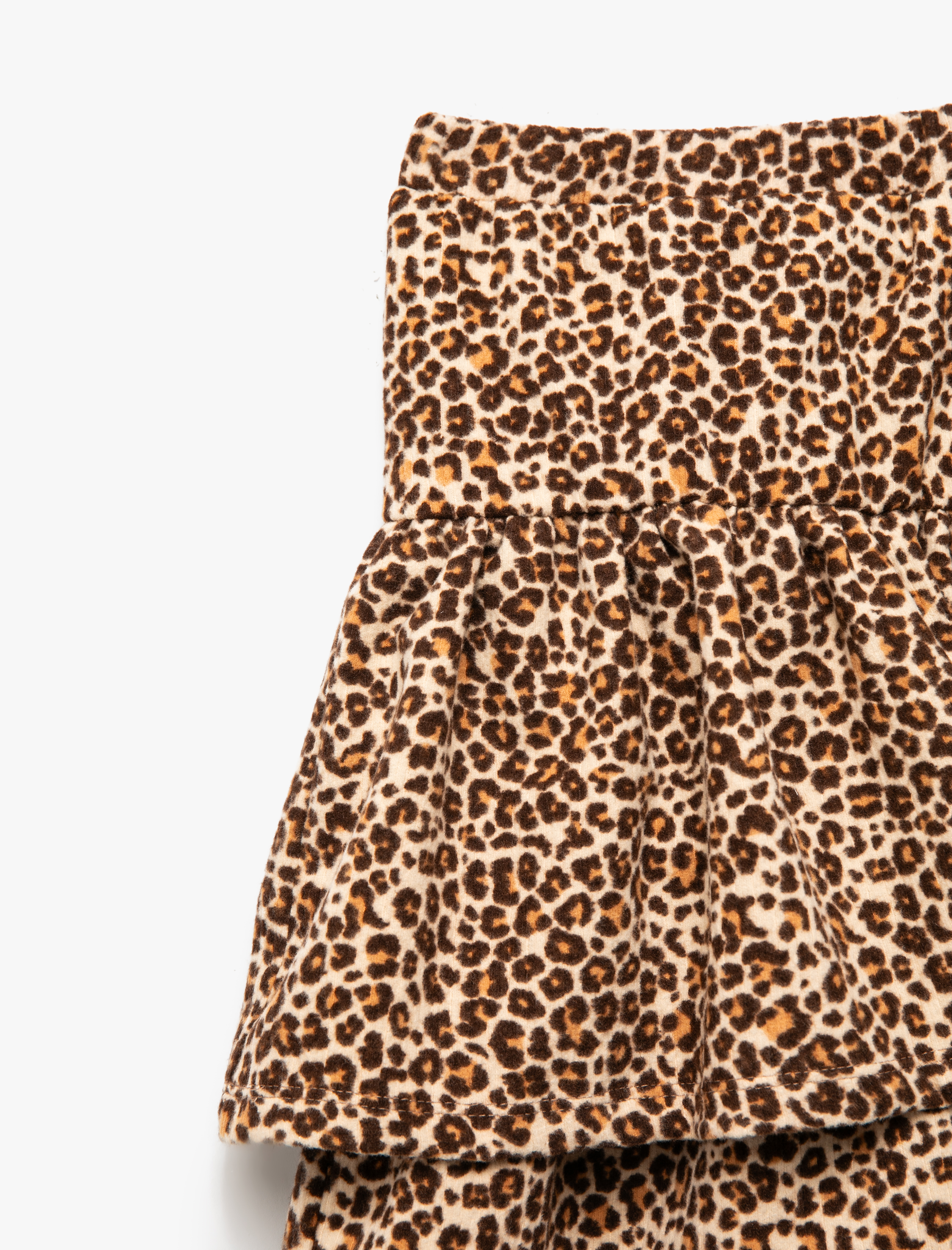  Kız Çocuk Beli Lastikli Katlı Leopar Desenli Şardonlu Etek