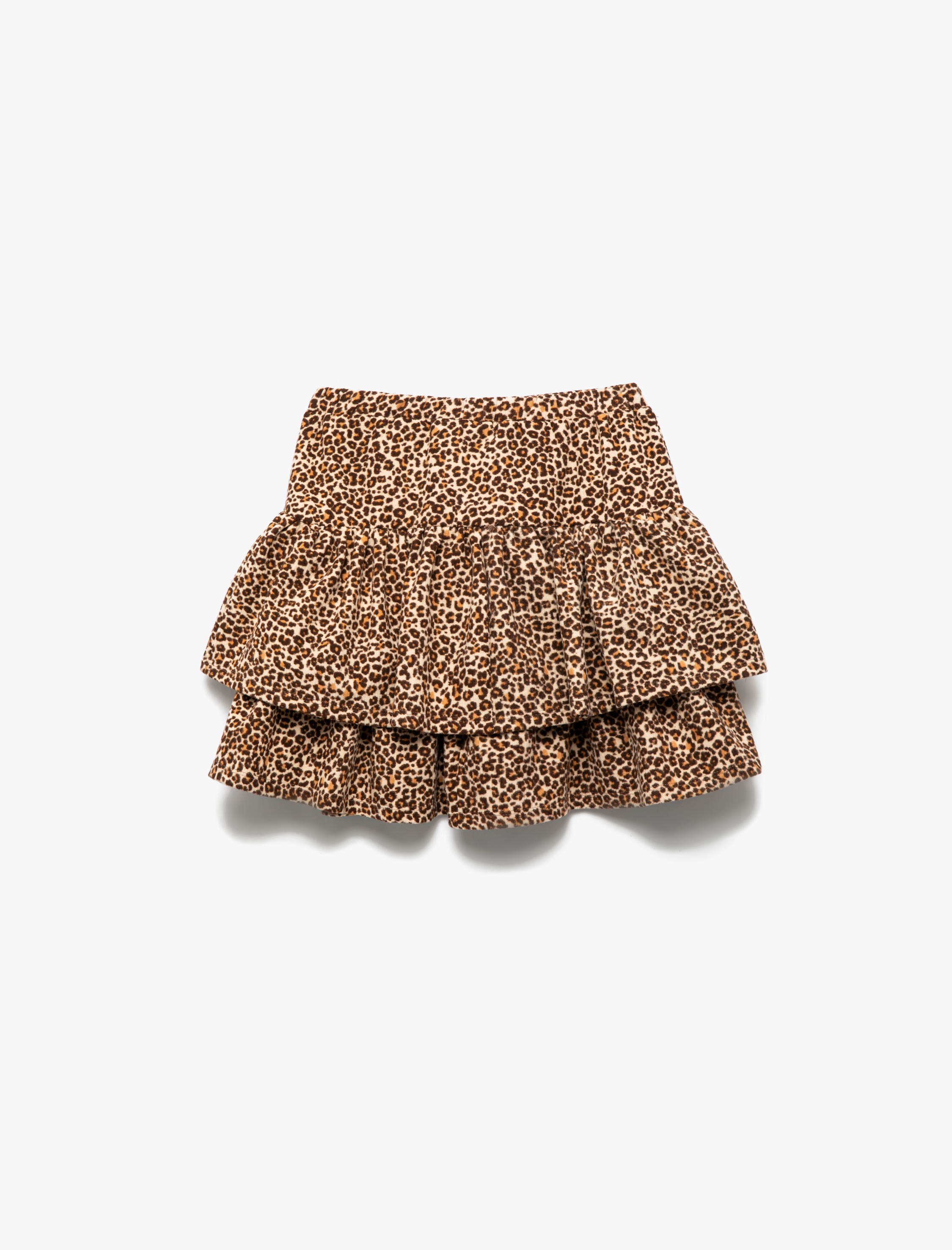  Kız Çocuk Beli Lastikli Katlı Leopar Desenli Şardonlu Etek