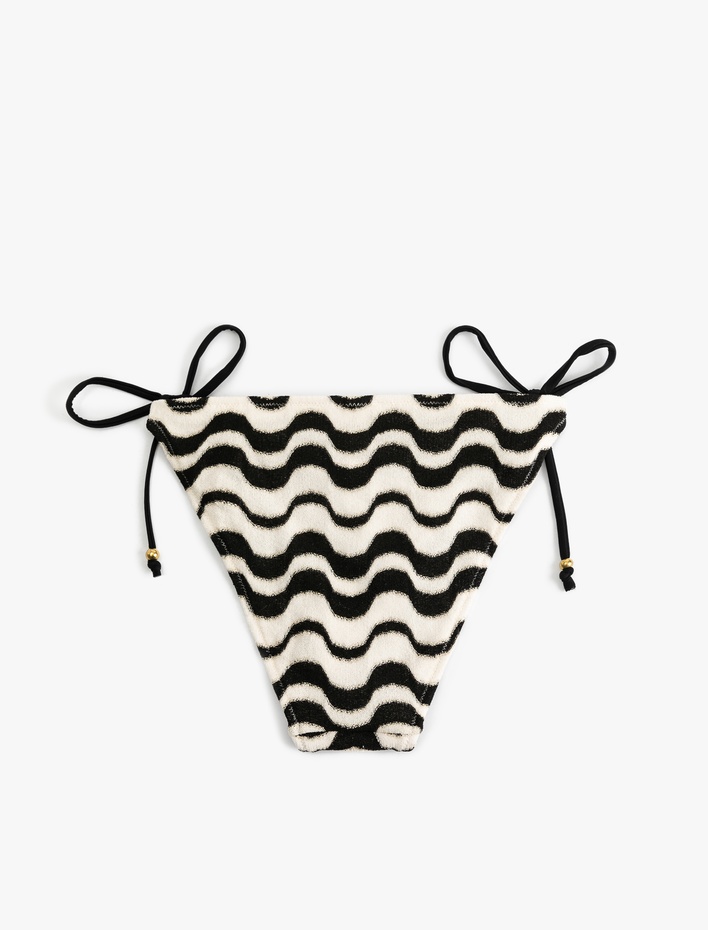  Su Yolu Desenli Parıltılı Yanları İpli Bikini Alt