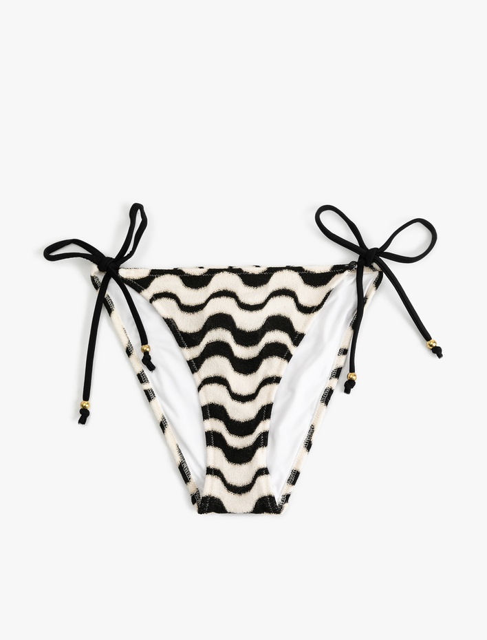  Su Yolu Desenli Parıltılı Yanları İpli Bikini Alt
