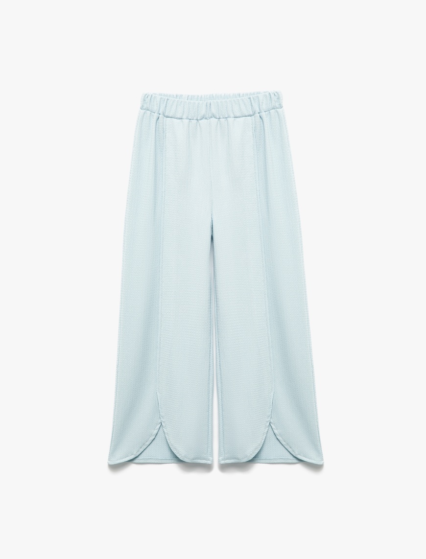  Kız Çocuk Beli Lastikli Bürümcük Geniş Paça  Pantolon