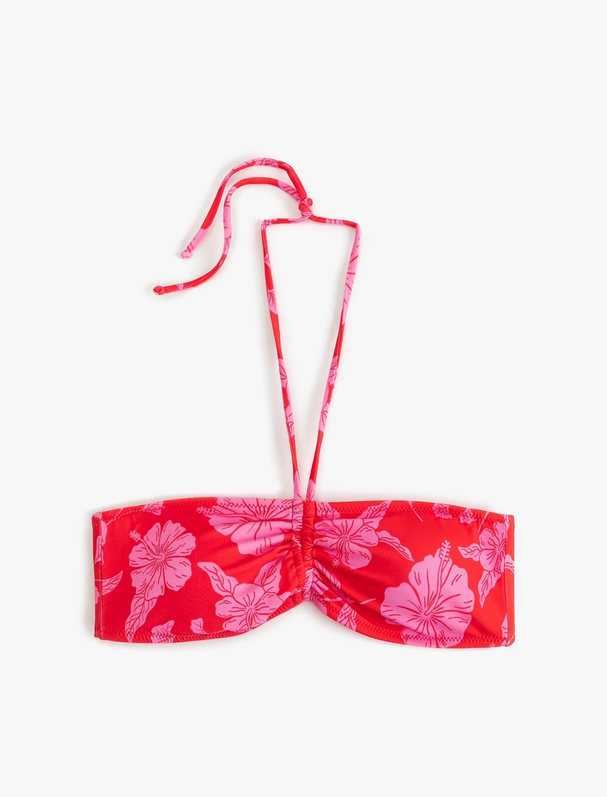   Çiçek Desenli Straplez Bikini Üstü