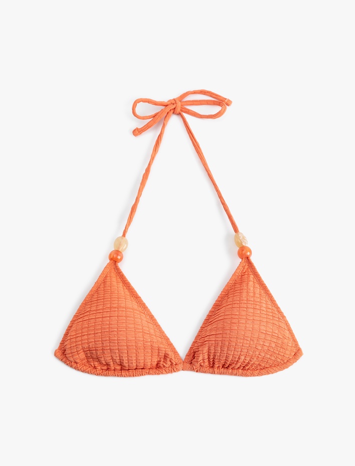  Dokulu Aksesuarlı Üçgen Bikini Üstü