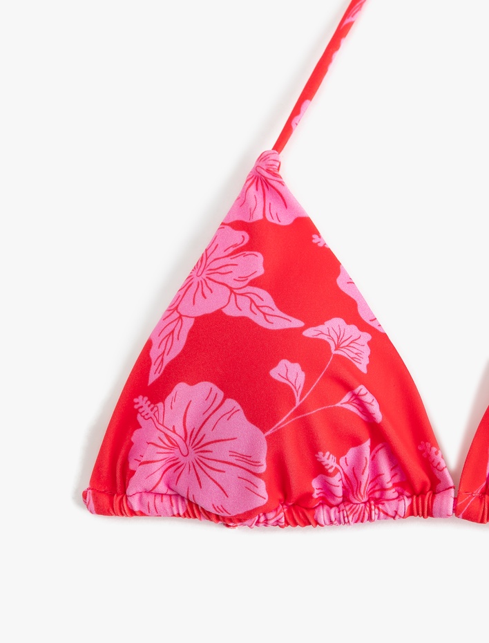  Boyundan Bağlamalı Çiçekli Üçgen Bikini Üstü