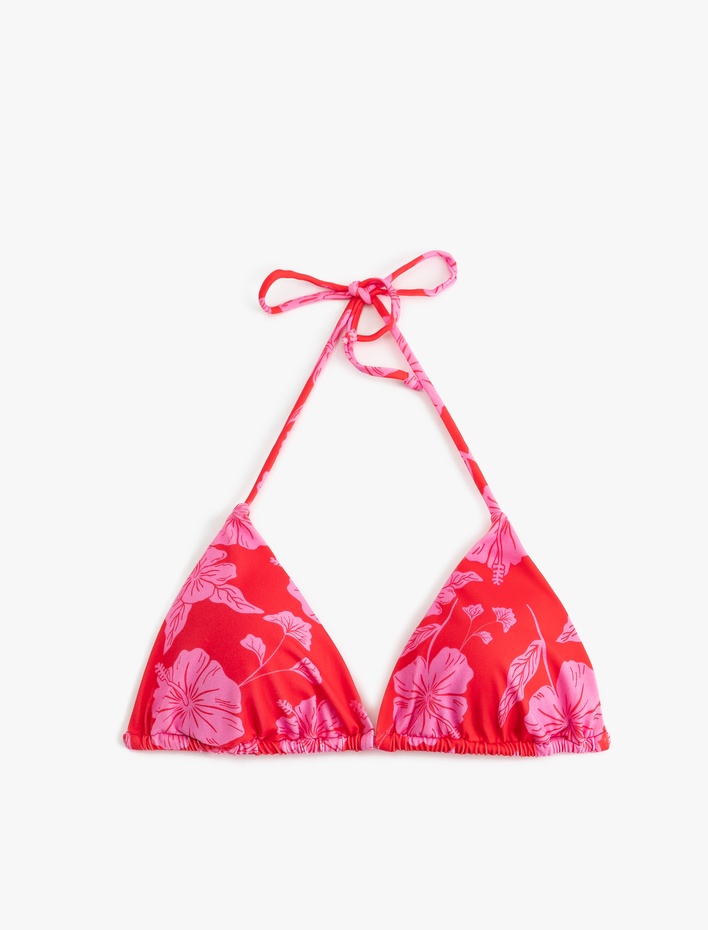  Boyundan Bağlamalı Çiçekli Üçgen Bikini Üstü