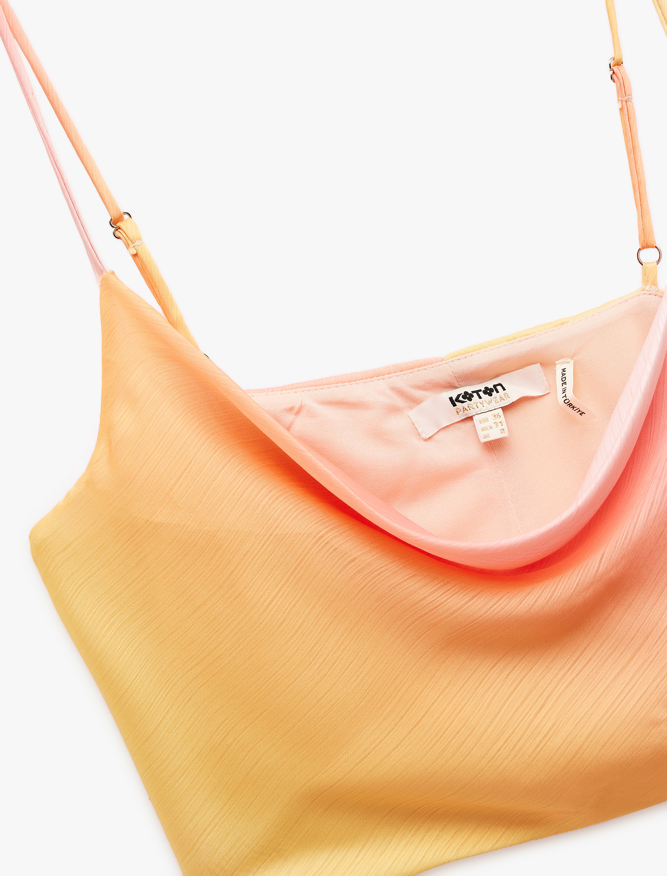   Saten Crop Abiye Bluz Askılı Degaje Yaka Renk Geçişli