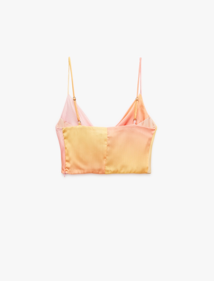   Saten Crop Abiye Bluz Askılı Degaje Yaka Renk Geçişli