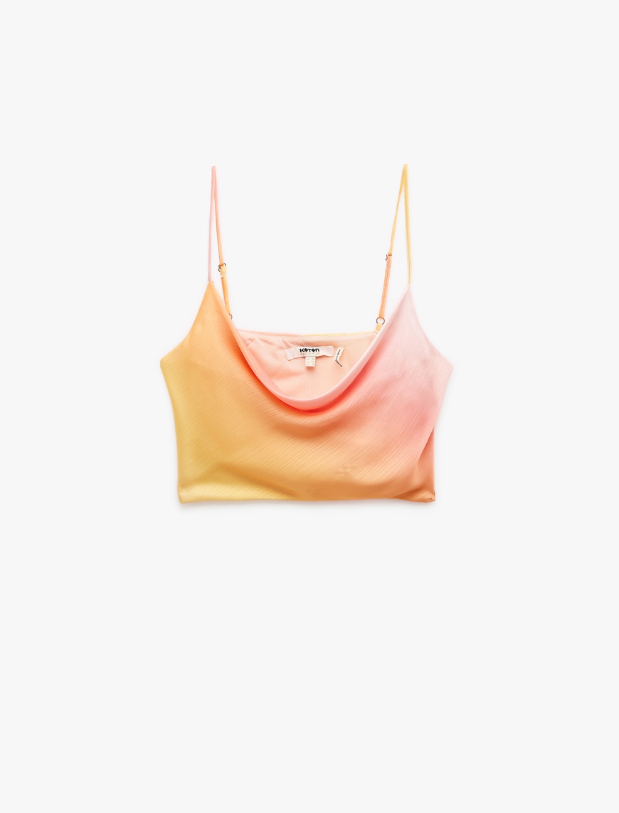   Saten Crop Abiye Bluz Askılı Degaje Yaka Renk Geçişli