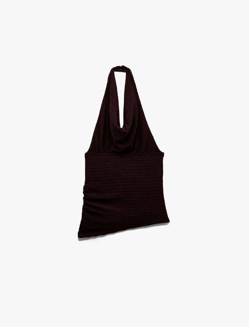   Degaje Yaka Asimetrik Slim Fit Drapeli Kolsuz Bluz