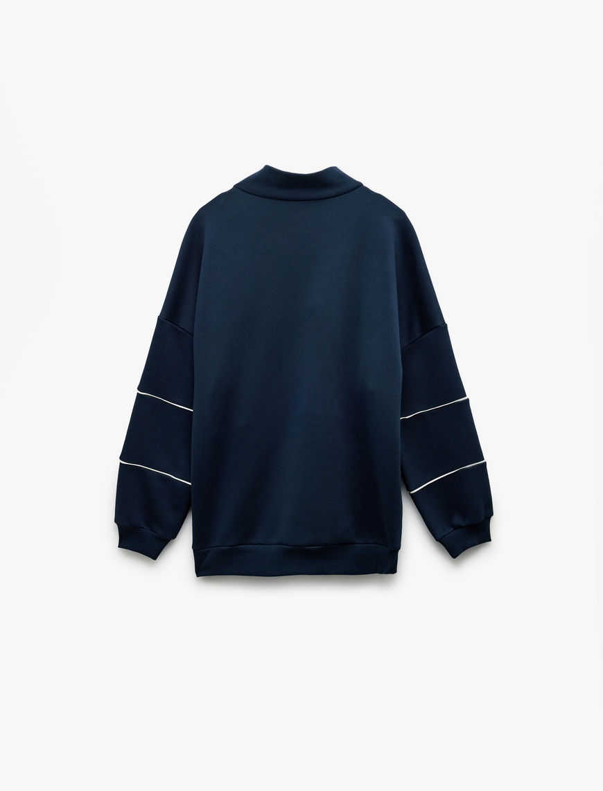   Oversize Uzun Kollu Fermuarlı Yaka Şardonlu Sweatshirt