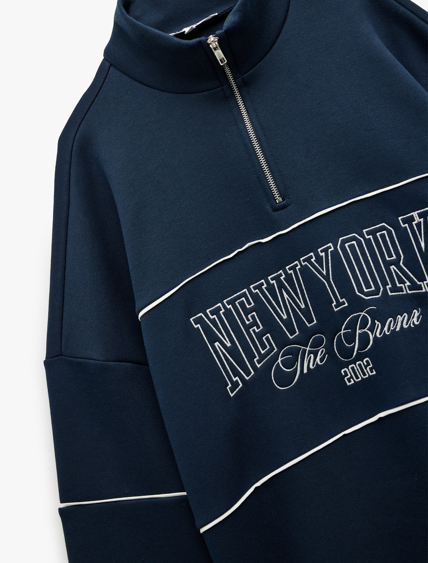   Oversize Uzun Kollu Fermuarlı Yaka Şardonlu Sweatshirt