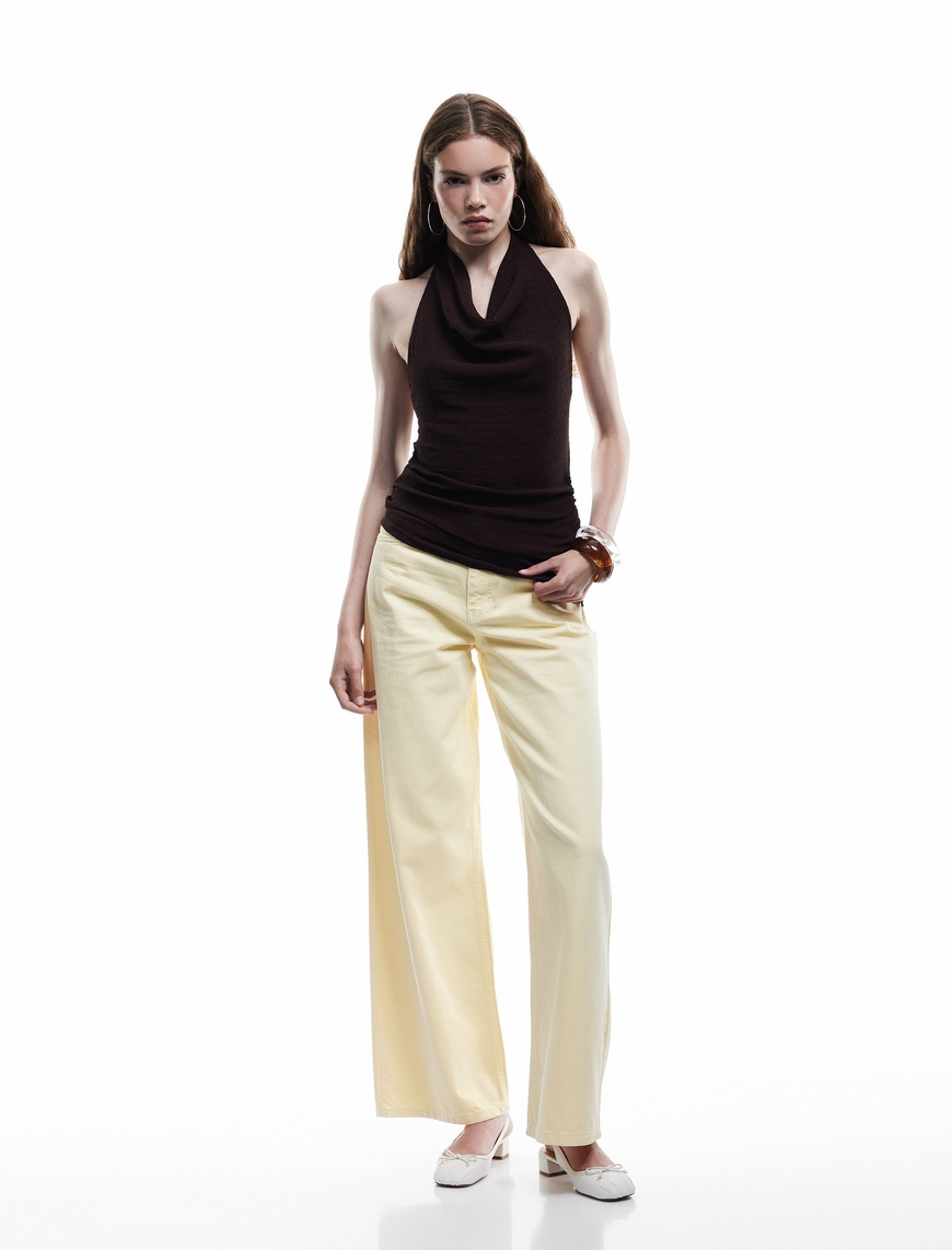   Degaje Yaka Asimetrik Slim Fit Drapeli Kolsuz Bluz