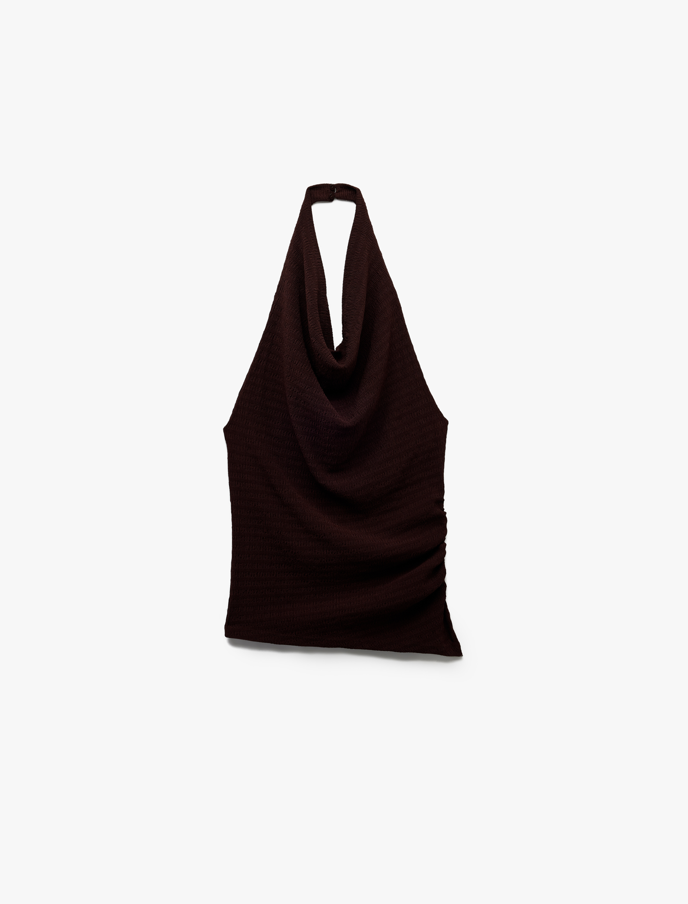 Degaje Yaka Asimetrik Slim Fit Drapeli Kolsuz Bluz