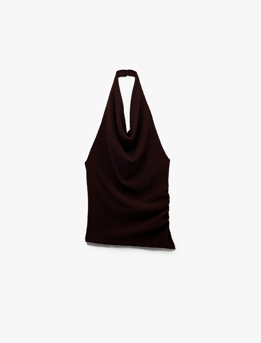   Degaje Yaka Asimetrik Slim Fit Drapeli Kolsuz Bluz