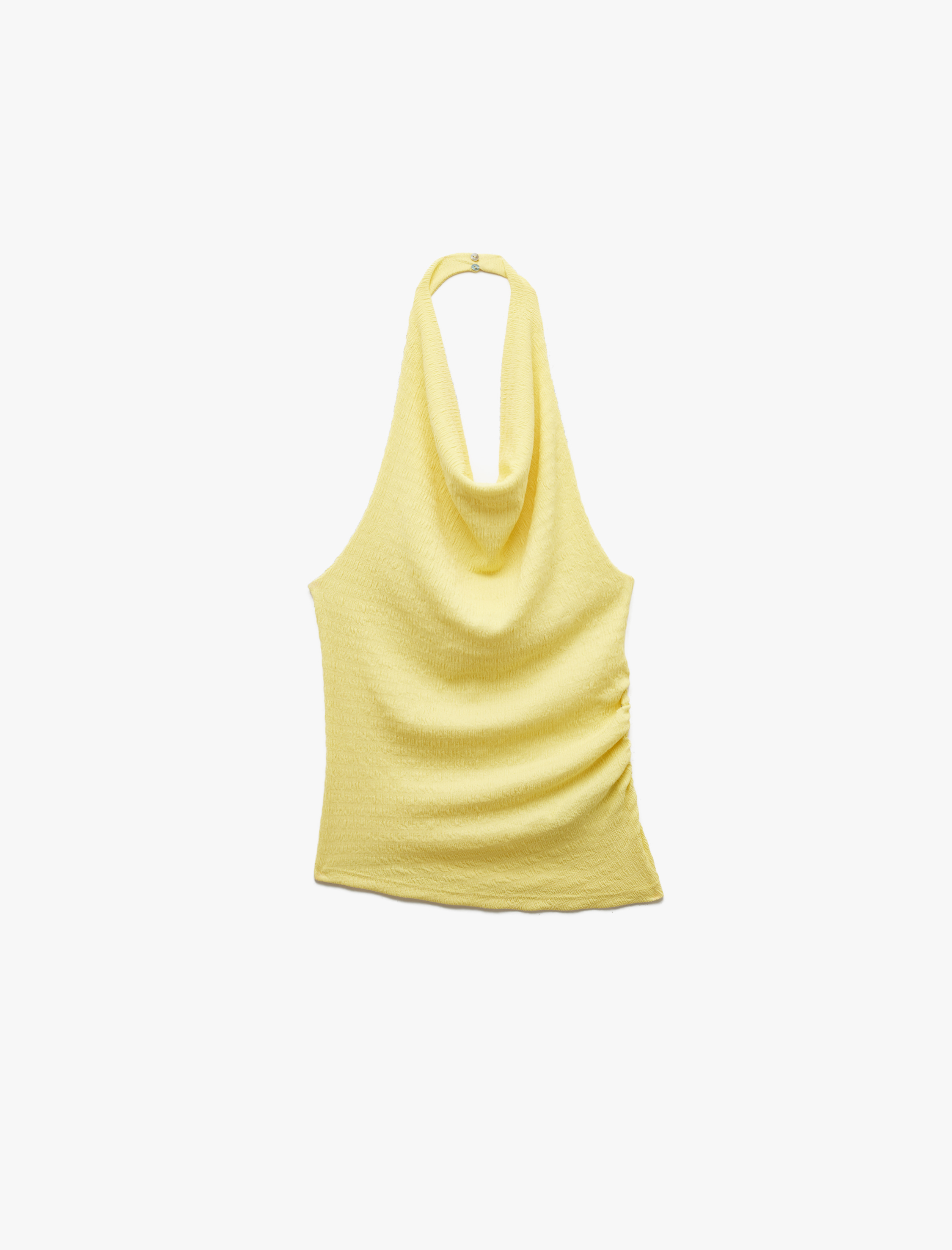 Degaje Yaka Asimetrik Slim Fit Drapeli Kolsuz Bluz