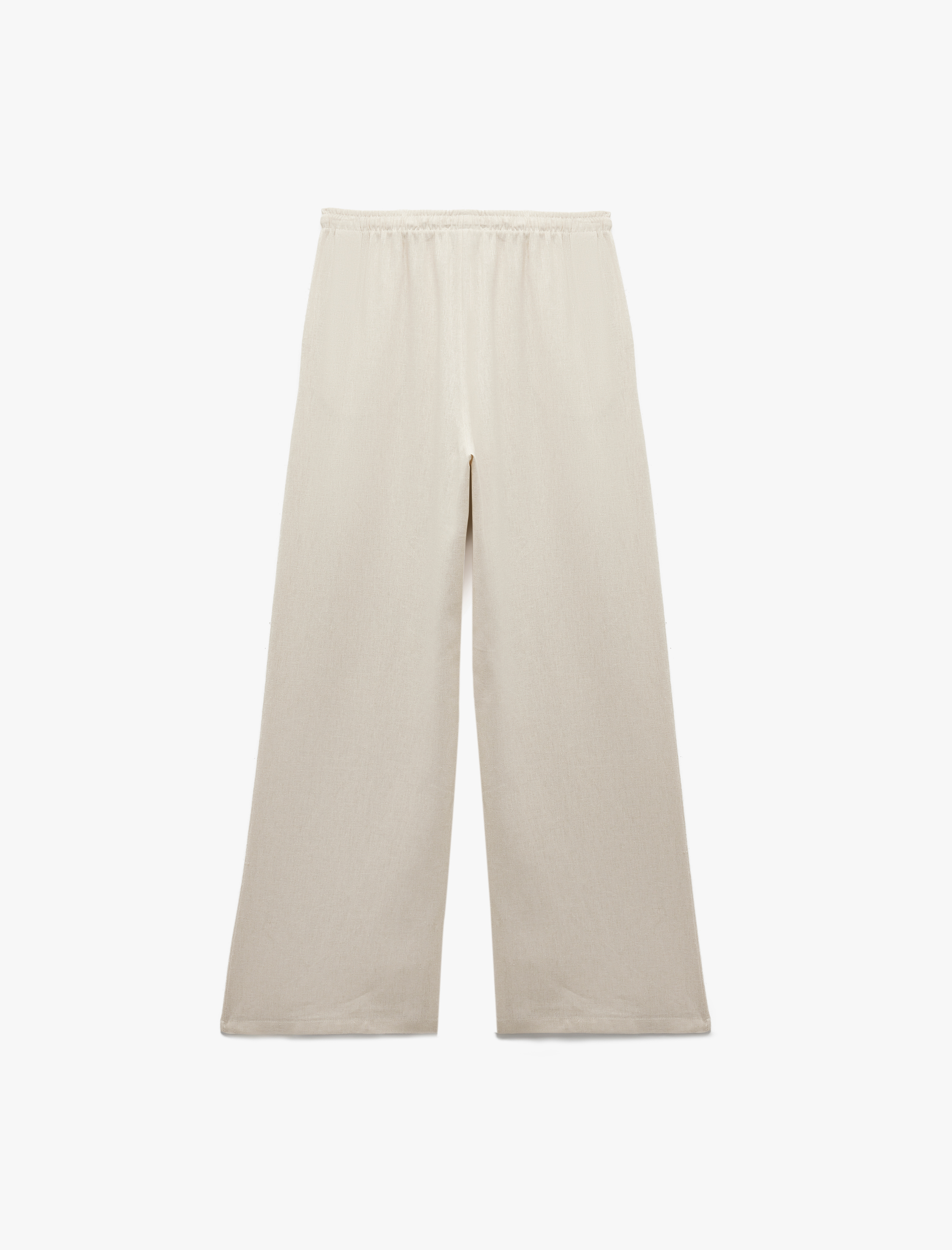   Beli Bağcıklı Geniş Paça Keten Karışımlı Pantolon