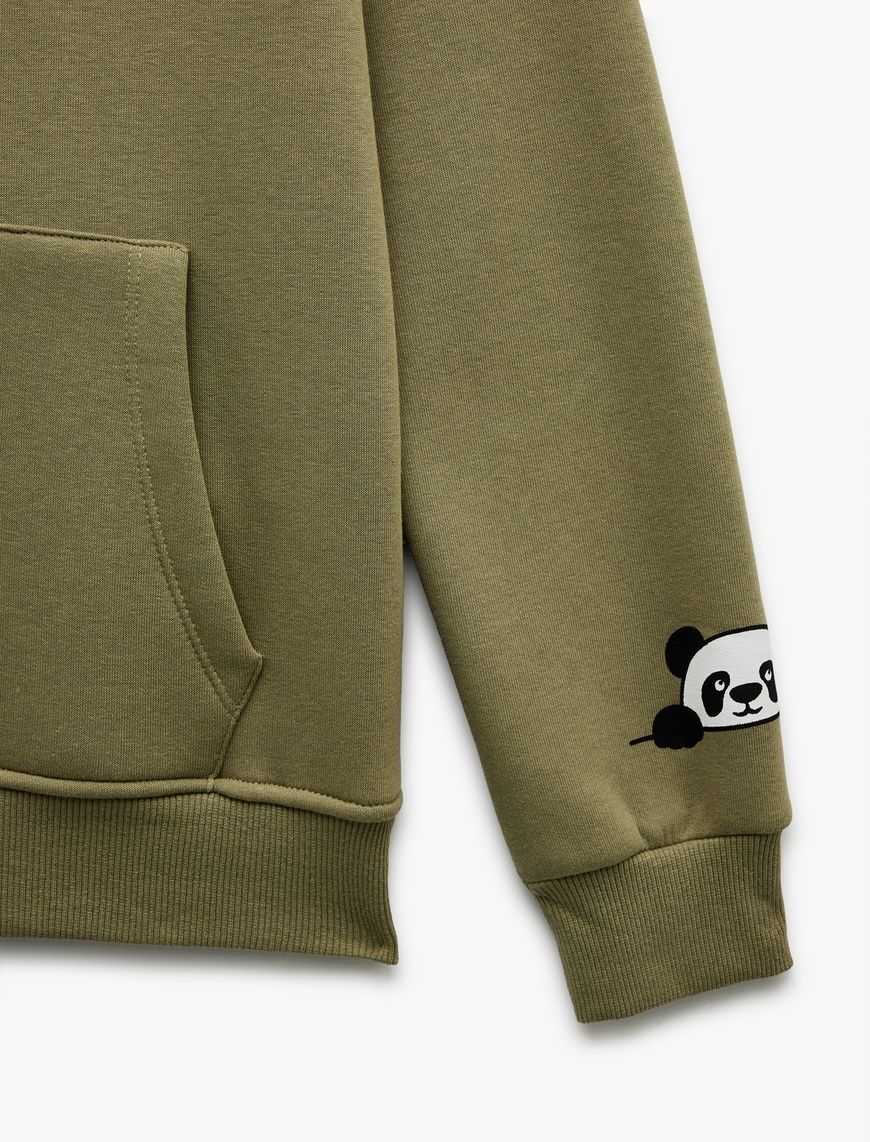   Panda Baskılı Şardonlu Kanguru Cepli Kapüşonlu Sweatshirt