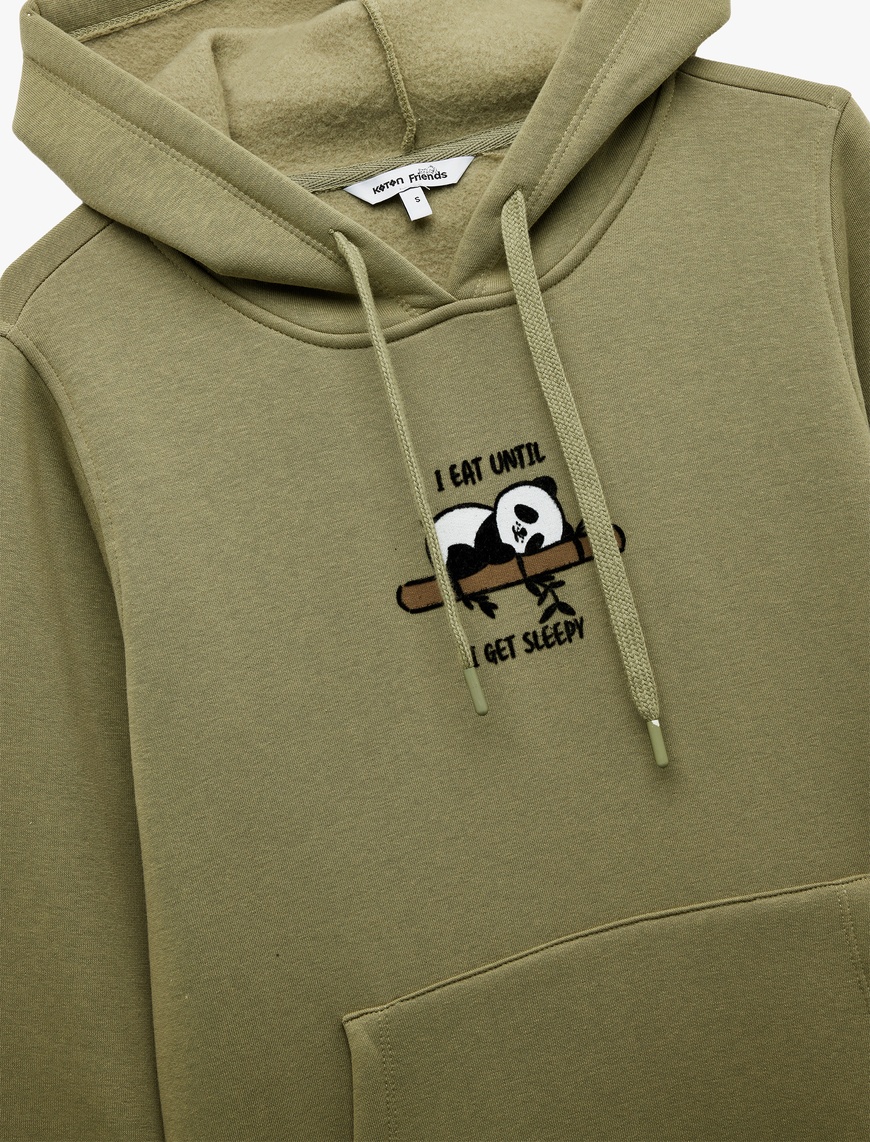   Panda Baskılı Şardonlu Kanguru Cepli Kapüşonlu Sweatshirt