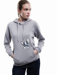 Köpek Baskılı Şardonlu Kanguru Cepli Kapüşonlu Sweatshirt