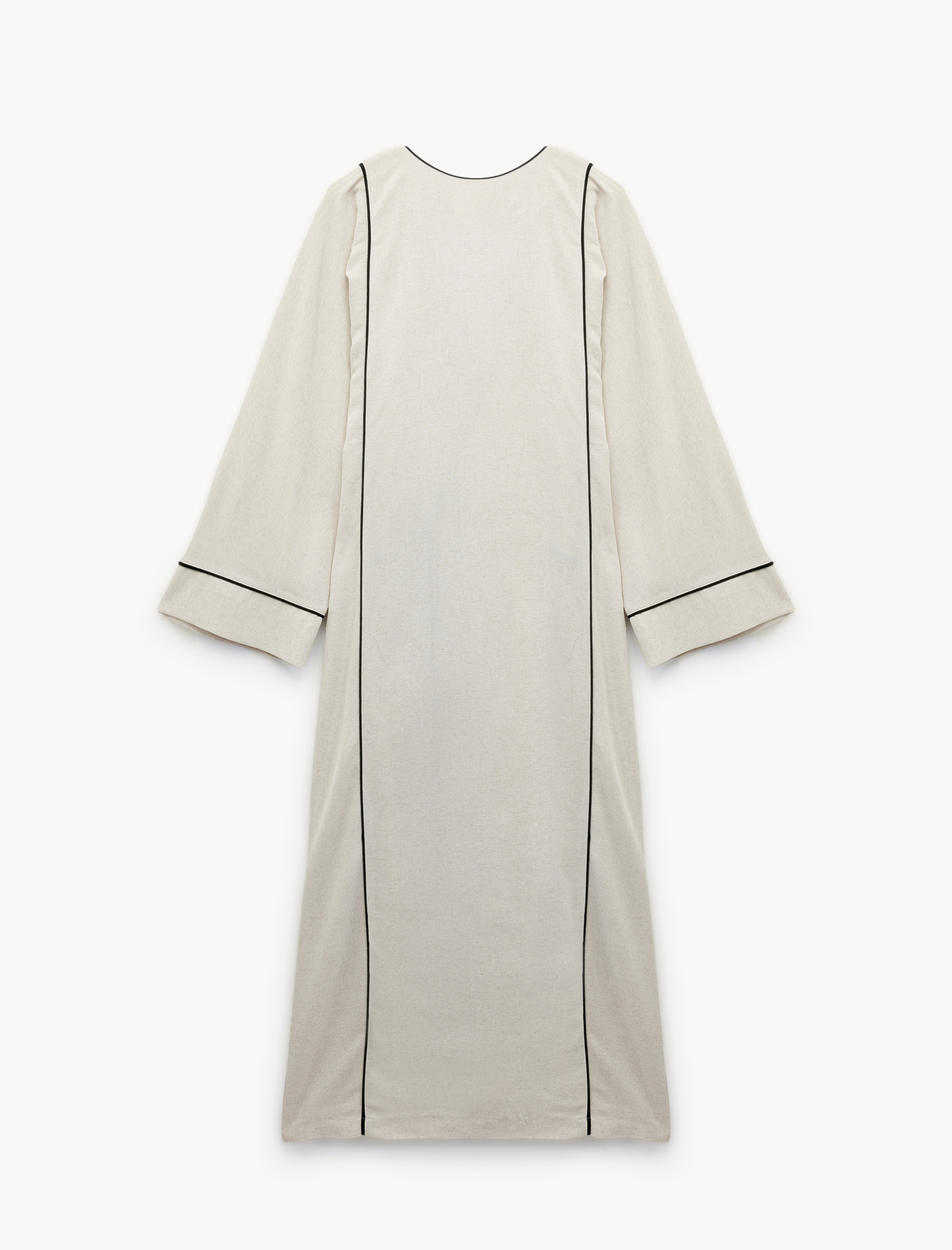   Viskon Keten Karışımlı Bol Kalıp Uzun Kollu Kruvaze Kimono Elbise