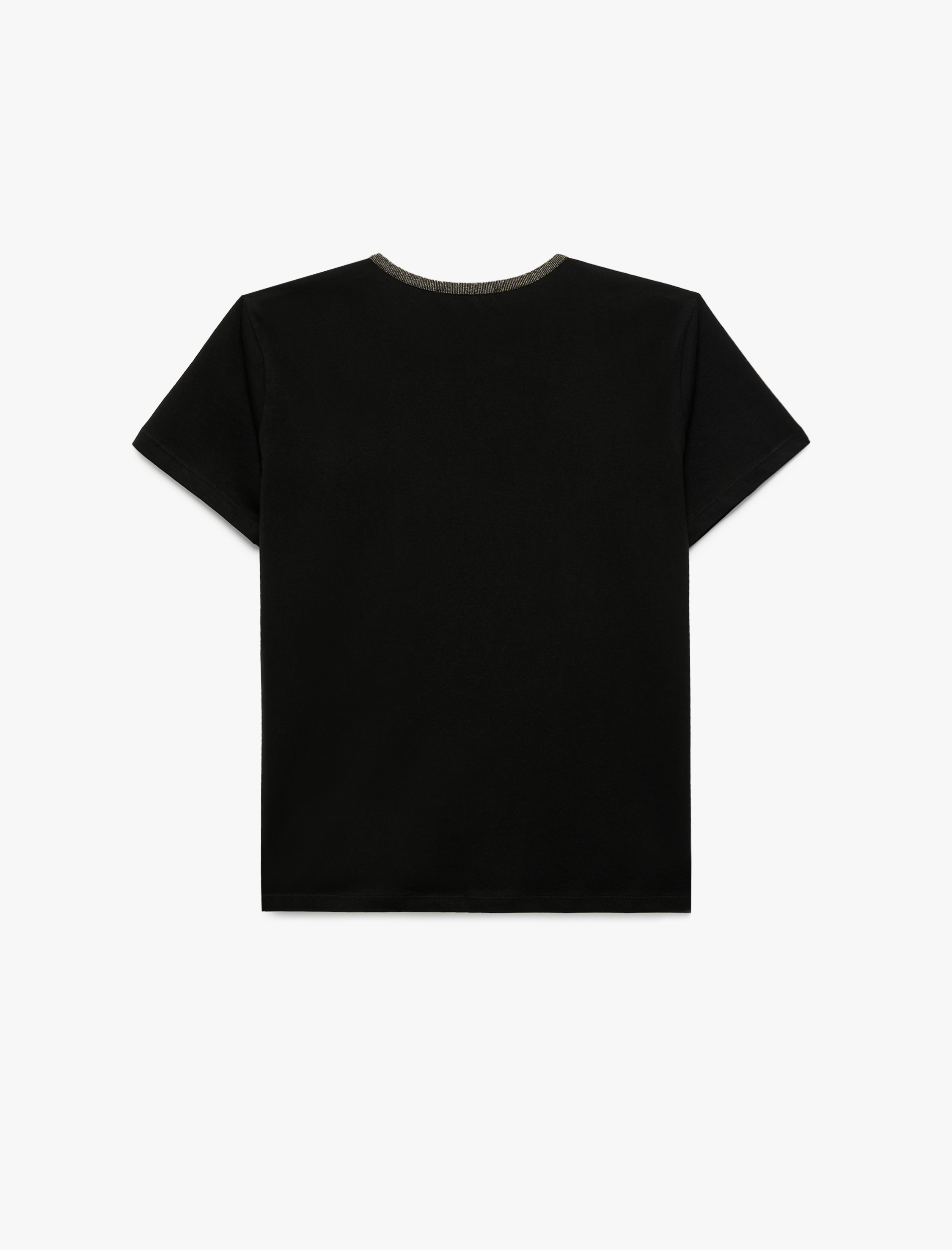   Pamuklu Kısa Kollu Parıltılı Biyeli Bisiklet Yaka Tişört