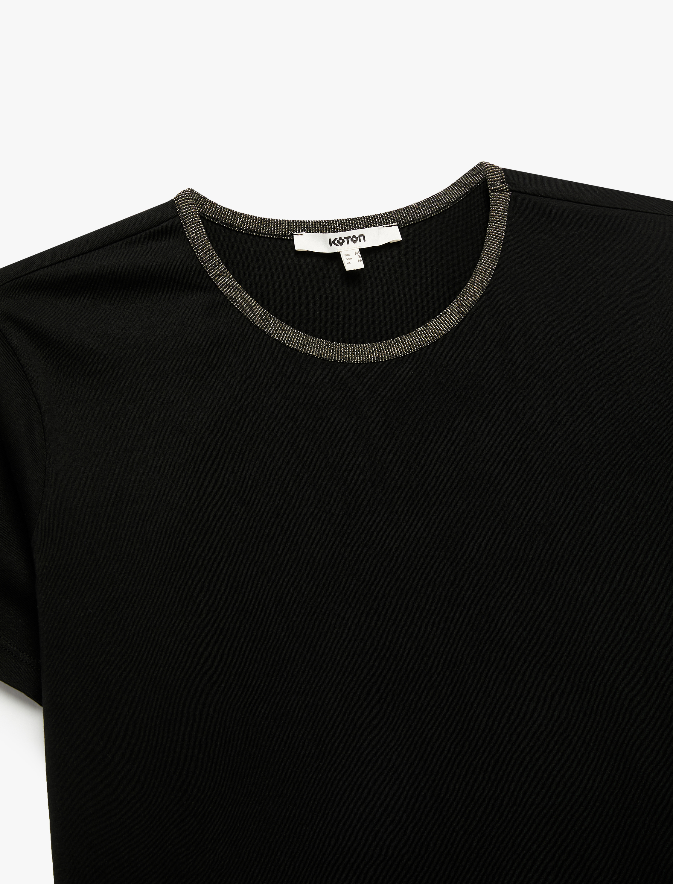   Pamuklu Kısa Kollu Parıltılı Biyeli Bisiklet Yaka Tişört