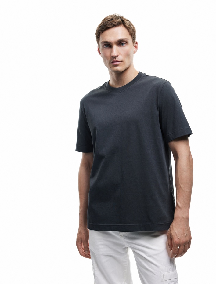  Pamuklu Kısa Kollu Regular Fit Bisiklet Yaka Basic Tişört