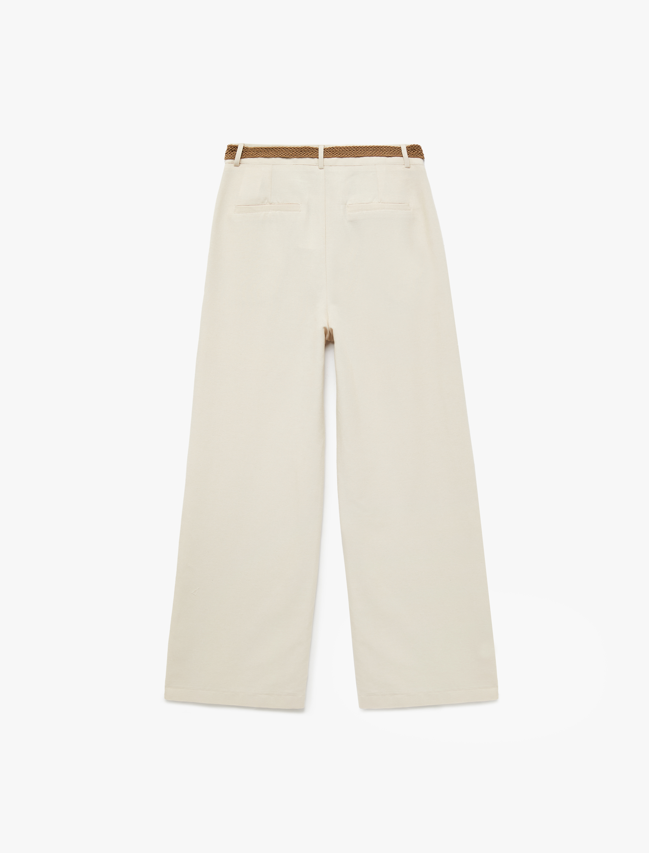   Geniş Paça Kemerli Keten Karışımlı Pantolon