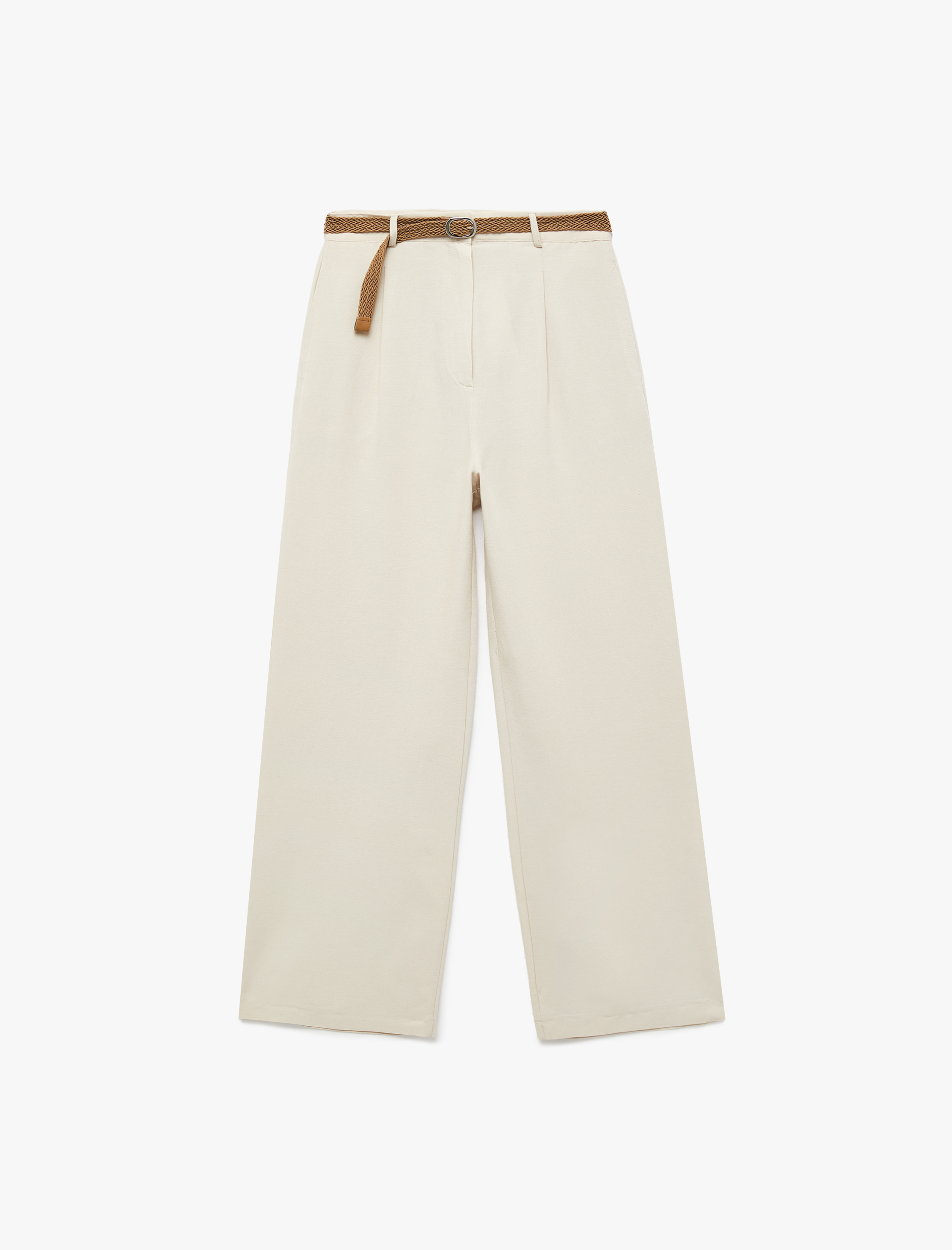   Geniş Paça Kemerli Keten Karışımlı Pantolon