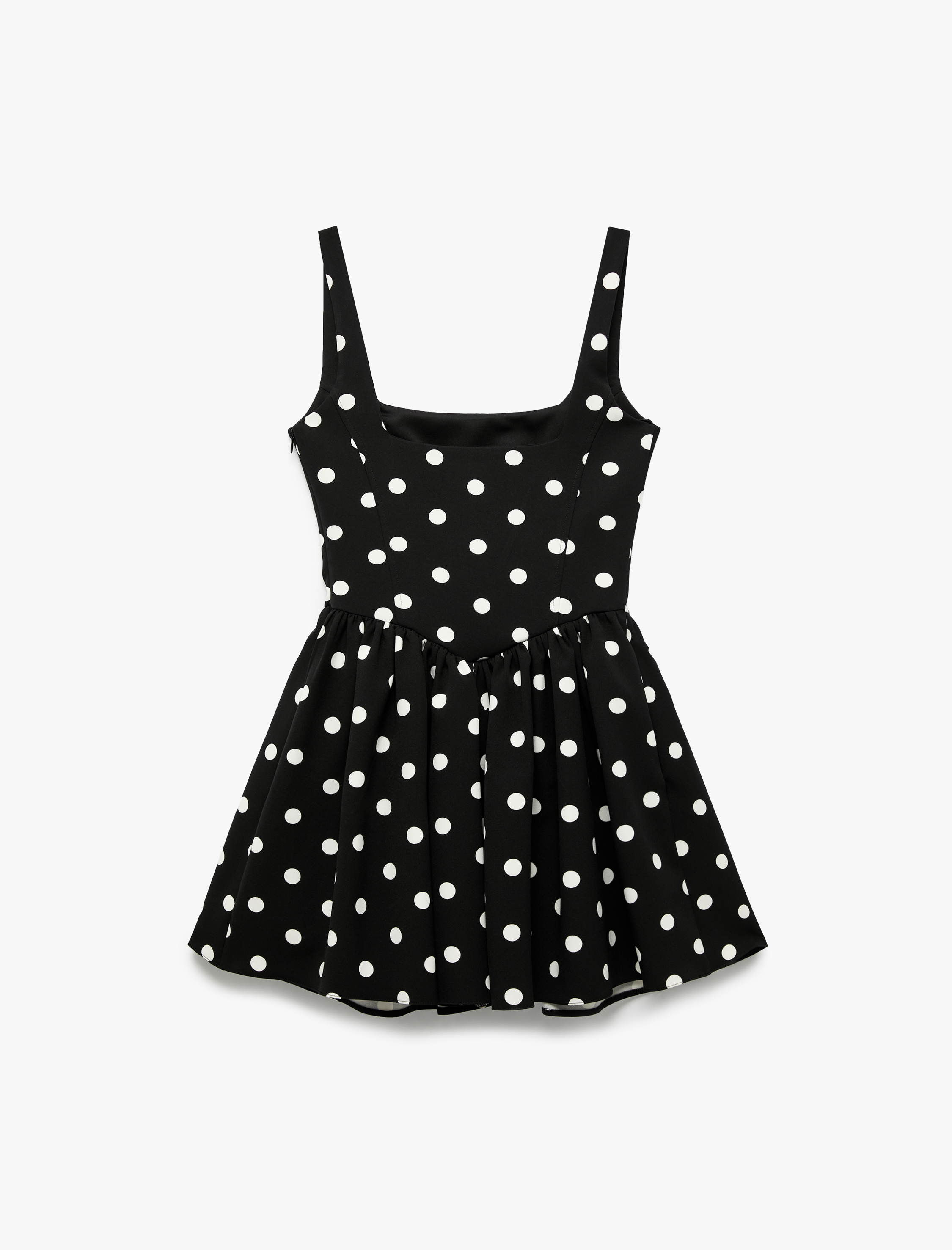   Kare Yaka Kolsuz Slim Fit Volanlı Puantiyeli Mini Abiye Elbise