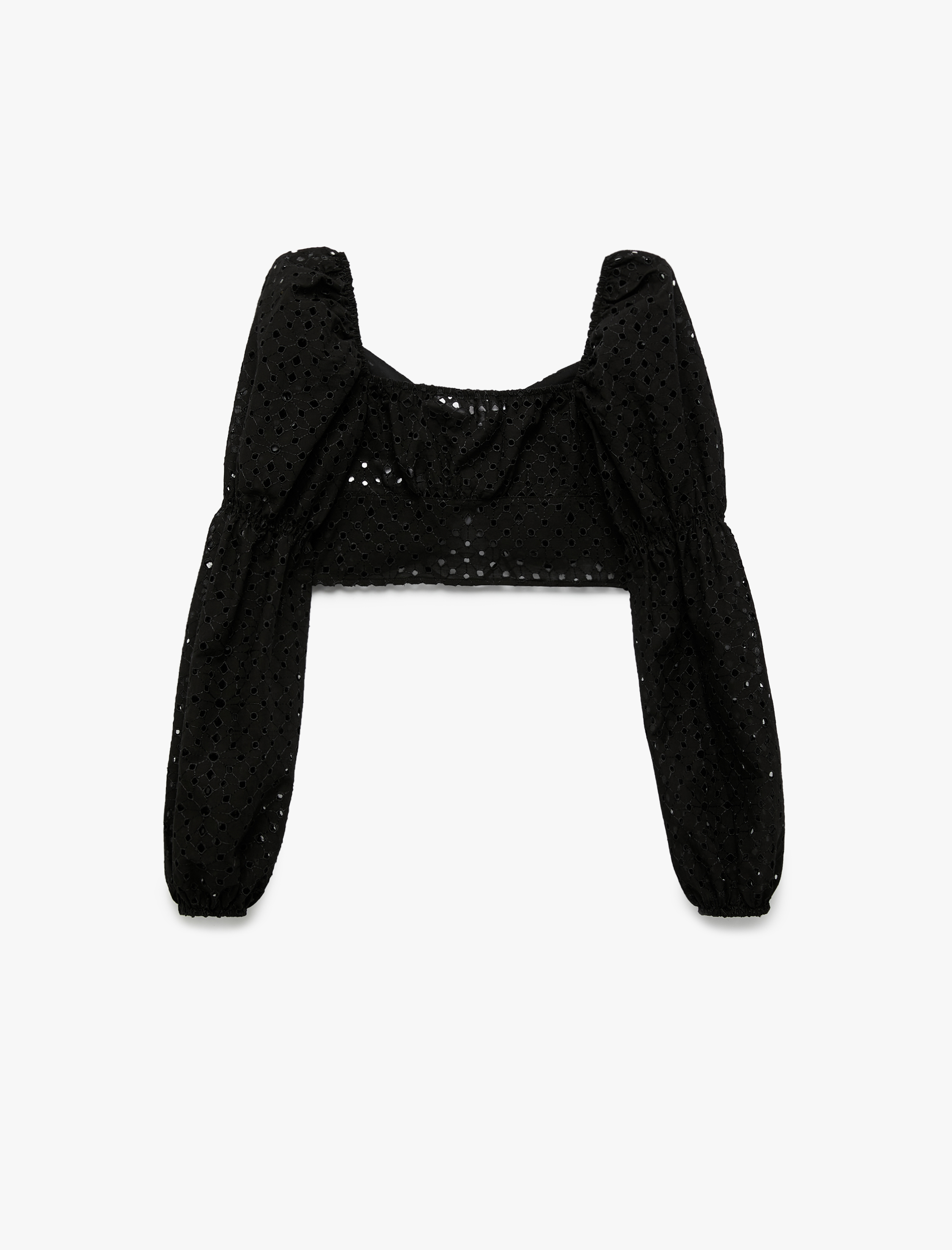   Balon Kol Bağlamalı Yaka Uzun Kollu Fisto Crop Bluz