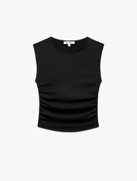 Kolsuz Bisiklet Yaka Slim Fit Bürümcük Drapeli Bluz